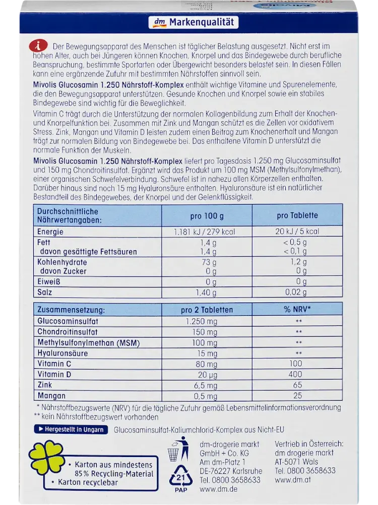 Mivolis Complexe nutritionnel Glucosamine 1 250, 40 comprimés, 66 g - Image 2