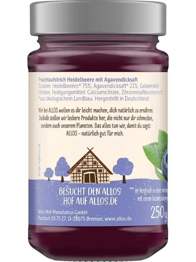 ALLOS Confiture / Tartinade de fruits, Fruit Pur Myrtille 75 %, 250 g - Image 2