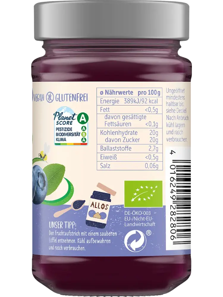 ALLOS Confiture / Tartinade de fruits, Fruit Pur Myrtille 75 %, 250 g - Image 3