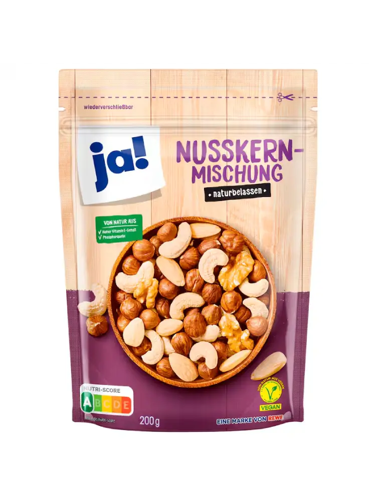 ja! Mélange de noix nature, non salées & non grillées, 200 g