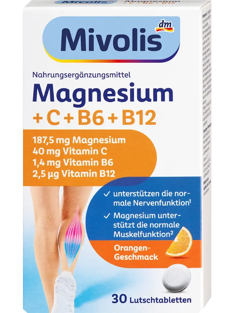 Mivolis Comprimés à sucer Magnésium + Vitamine C + Vitamine B6 + B12, 30 comprimés, 45 g